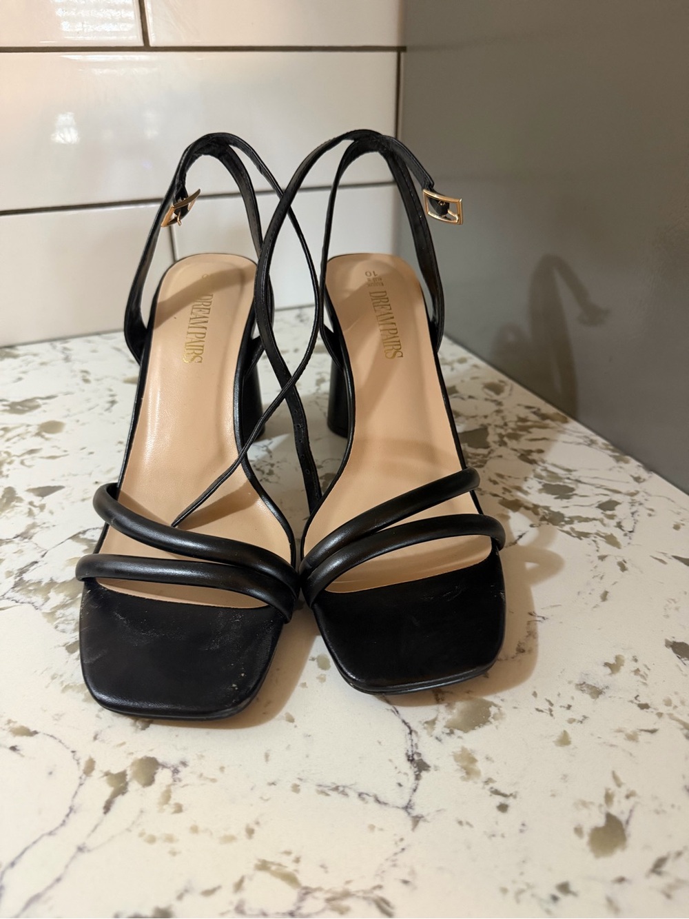 Vince Camuto Black Double-Strap Square Toe Slingback Heels